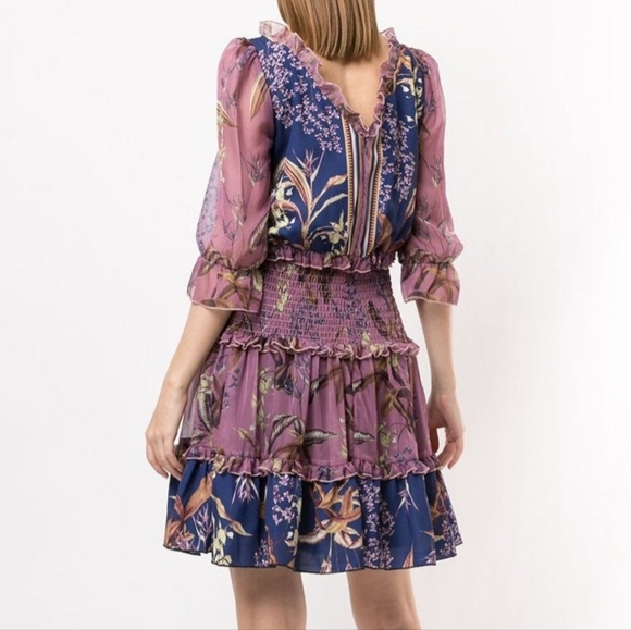 🆕WT Marchesa Notte Smocked Floral Mini Cocktail Dress - Picture 3 of 11